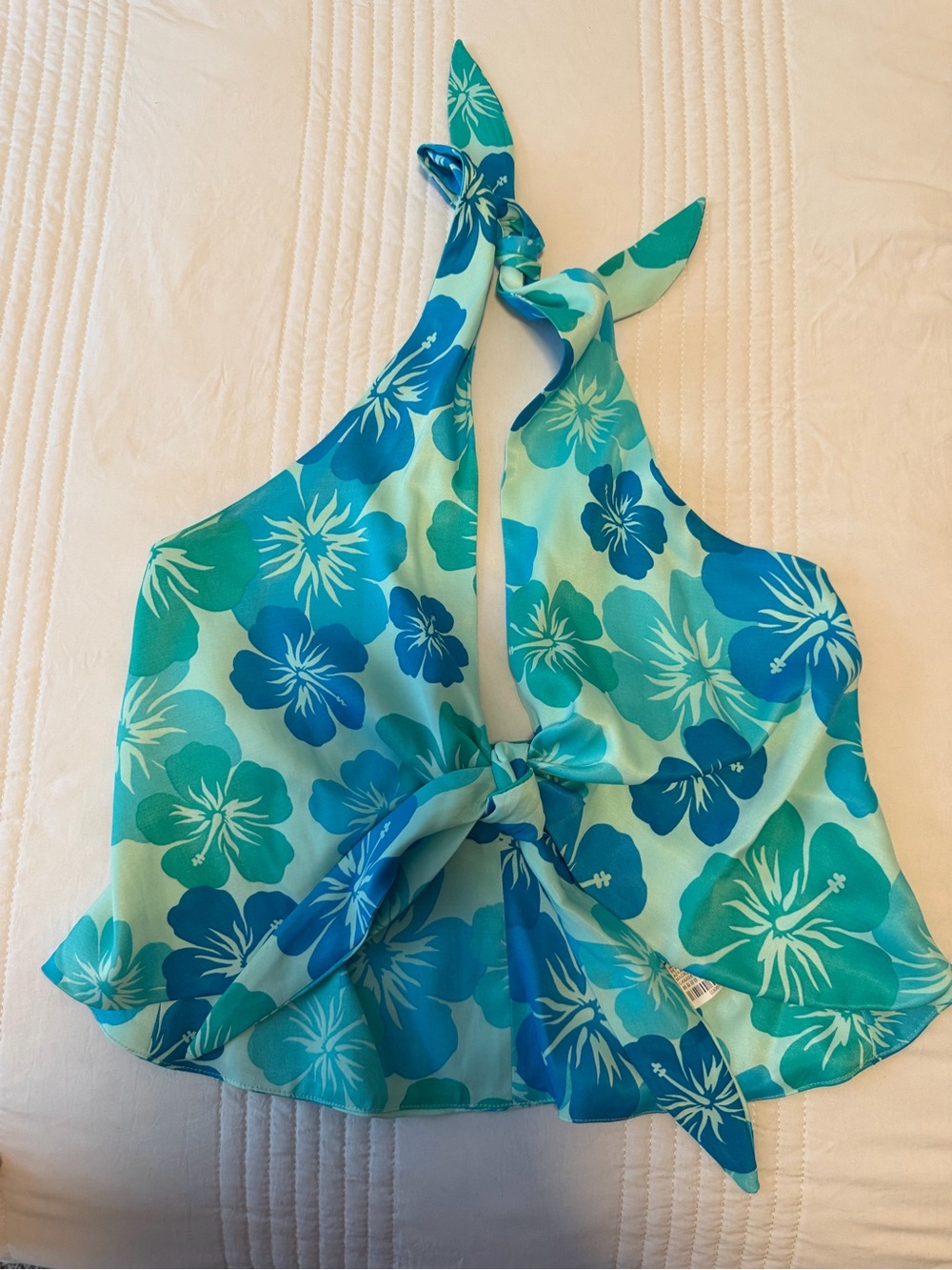 Zara Teal & Aqua Floral Tie-Back Halter Camisole
